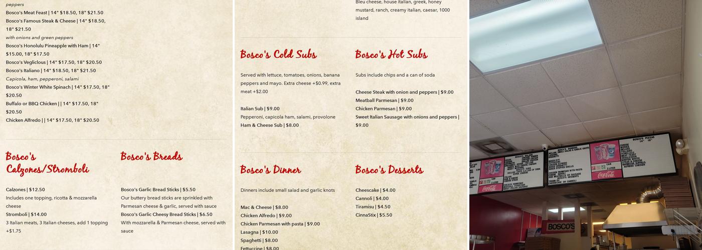 Bosco's Italian To Go Menu