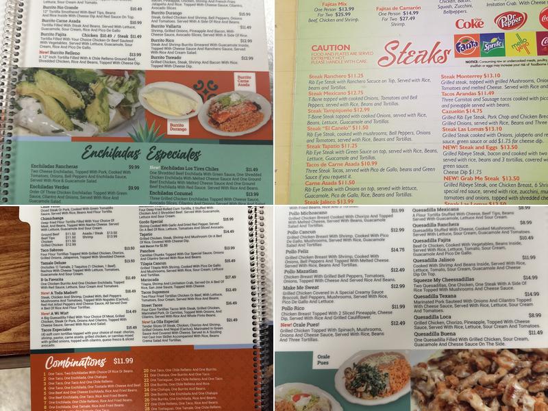 El Canelo Mexican Restaurant Menu