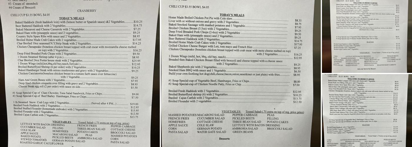 Heisey's Diner Menu