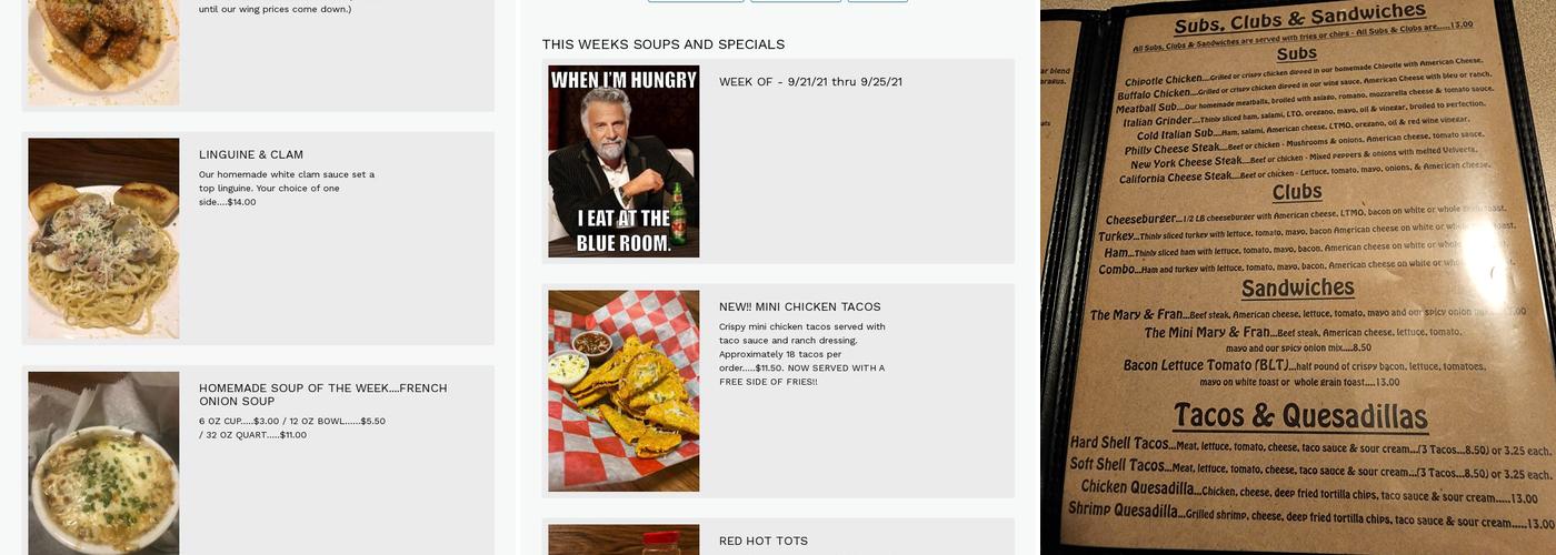 Blue Room Family Restaurant & Tavern Menu