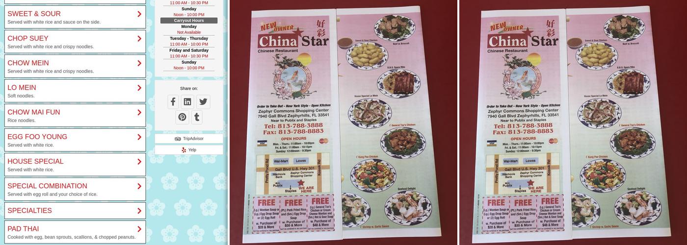 China Star Menu