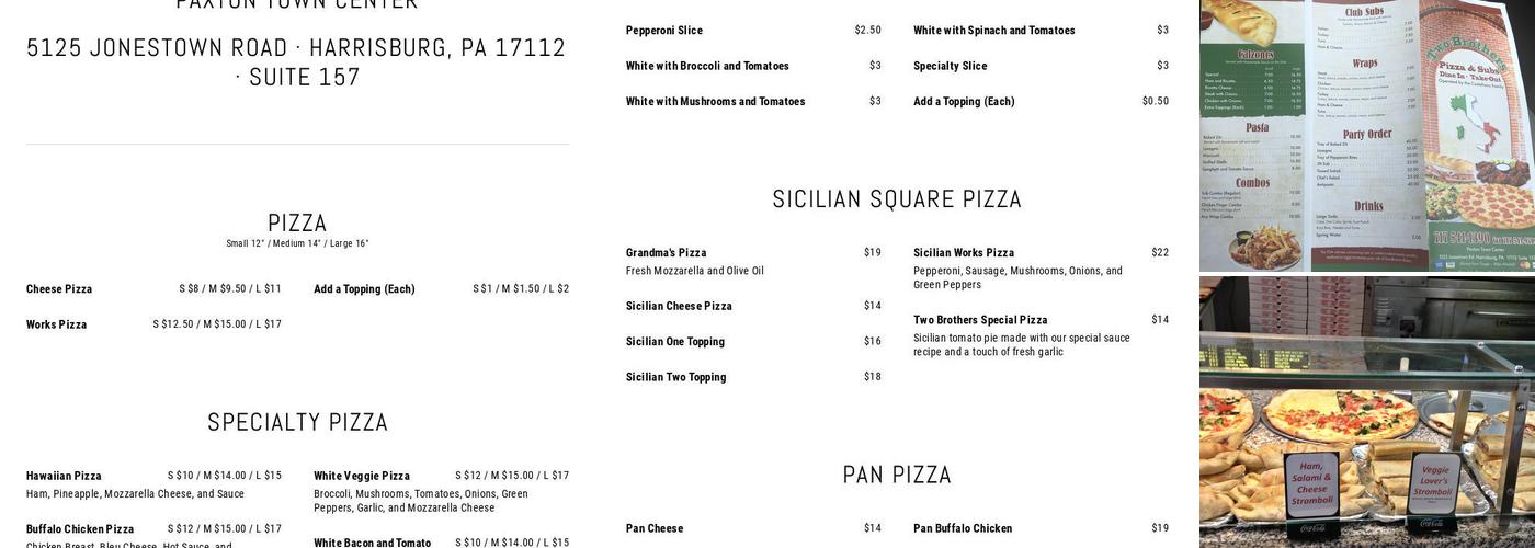 Two Brothers Pizza Menu