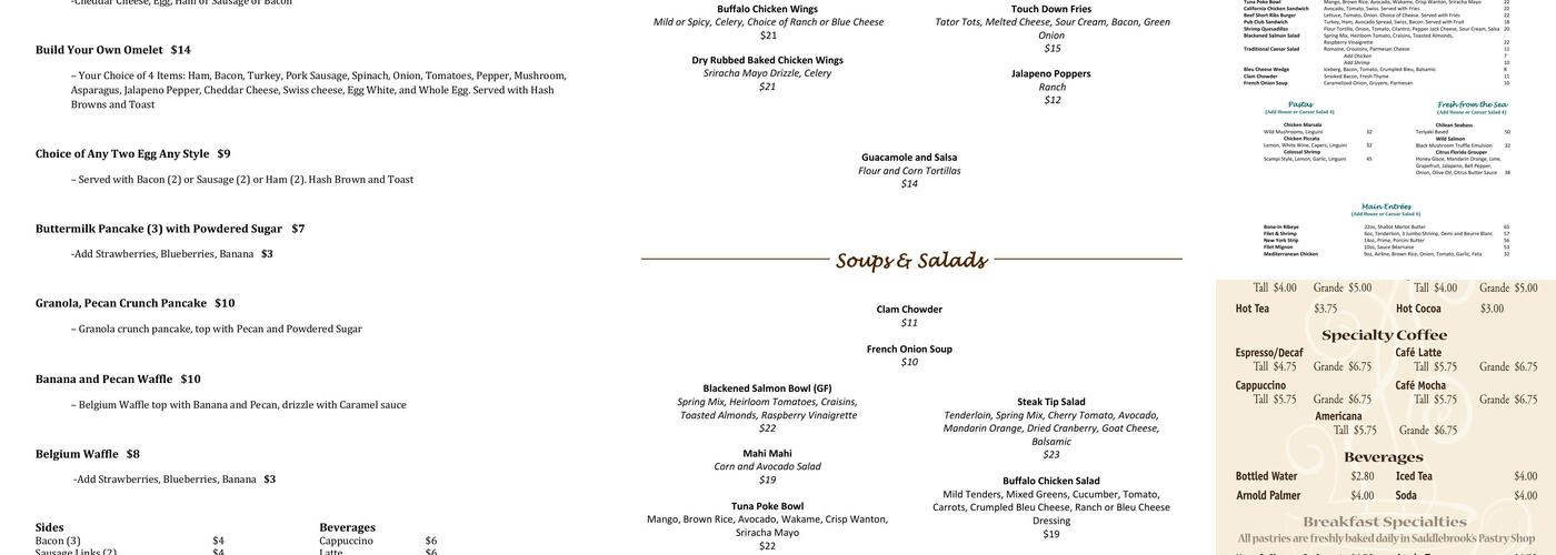 Tropics Restaurant Menu