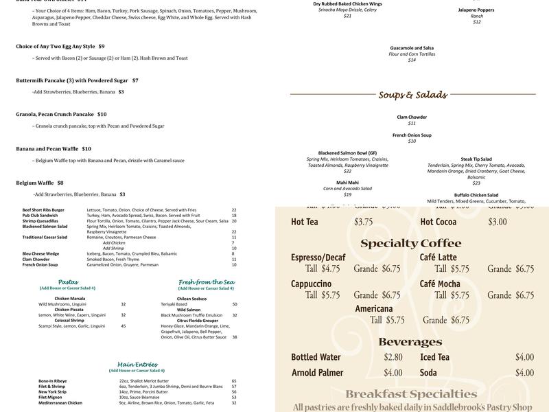 Tropics Restaurant Menu
