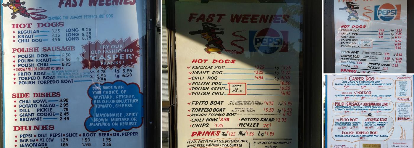 Fast Weenies Menu