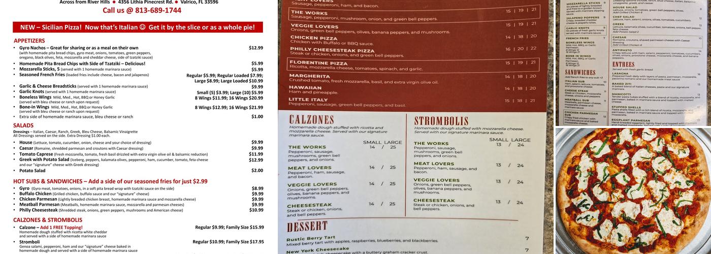 Formaggio's Pizza Menu