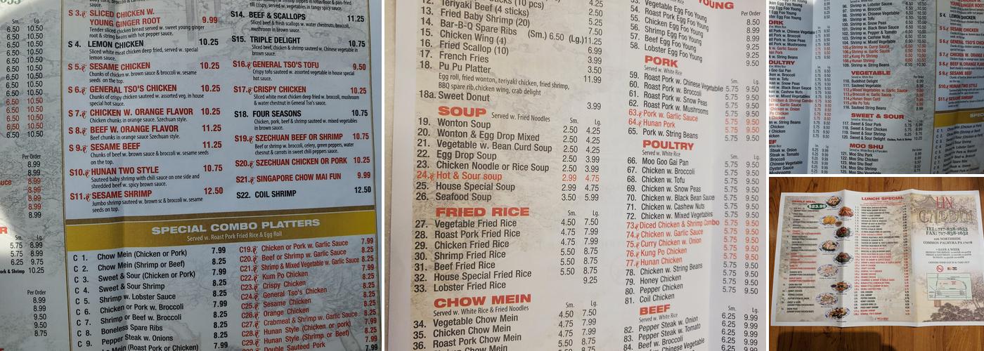 Lin Garden Menu