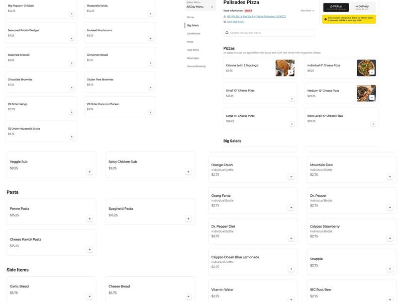 Pizza Palizzate Menu