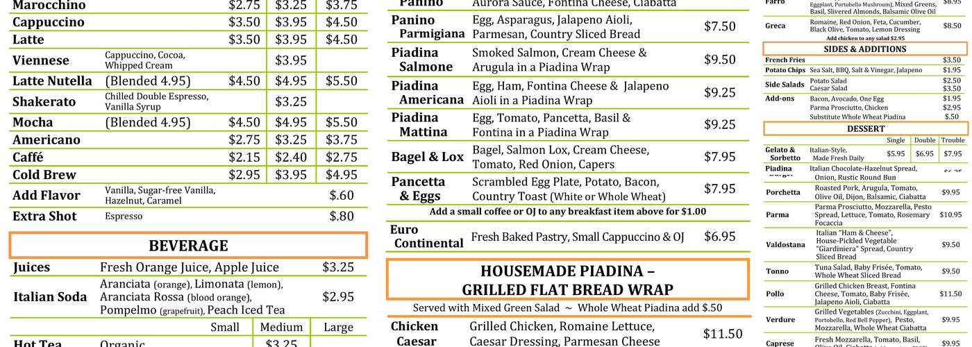Caffe Bella Menu
