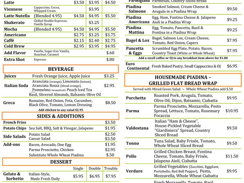 Caffe Bella Menu