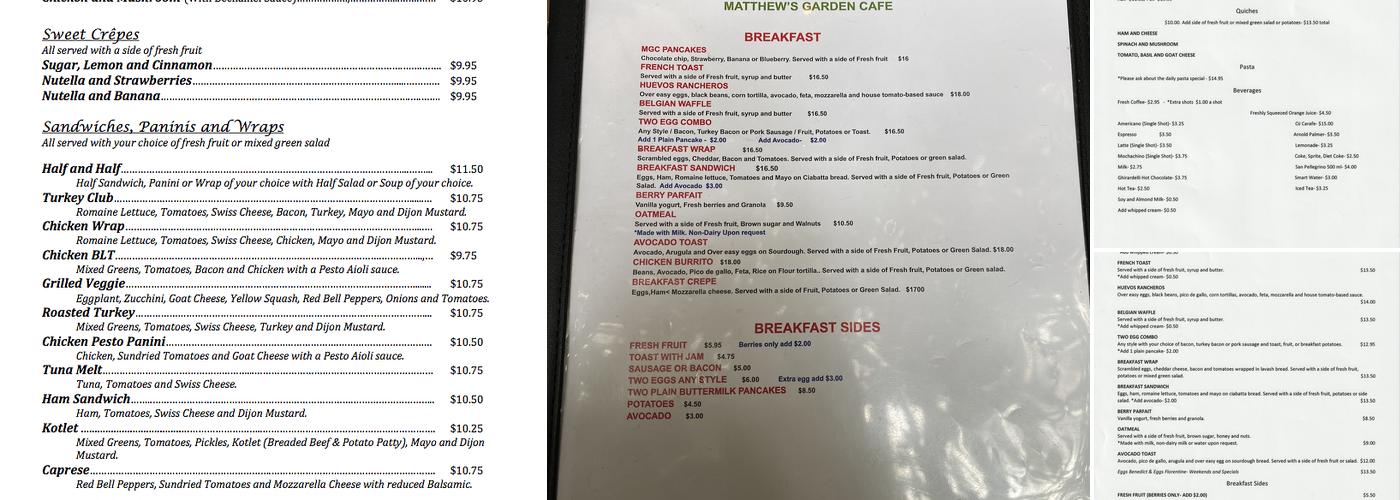 MATTHEWS GARDEN CAFE Menu