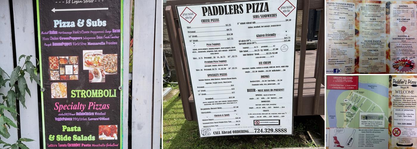 Paddlers Pizza Menu