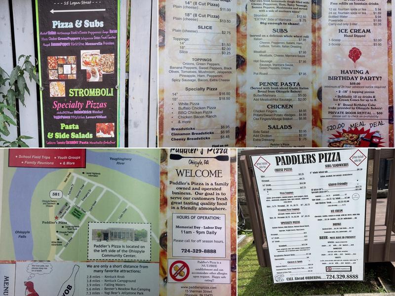 Paddlers Pizza Menu