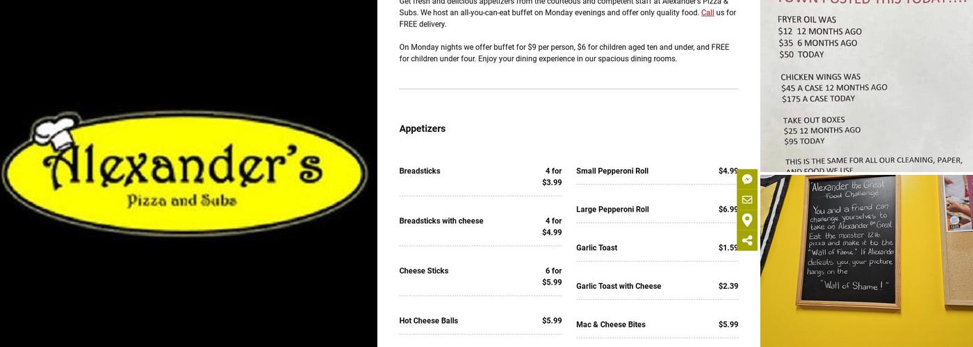 Alexander's Pizza & Subs Menu