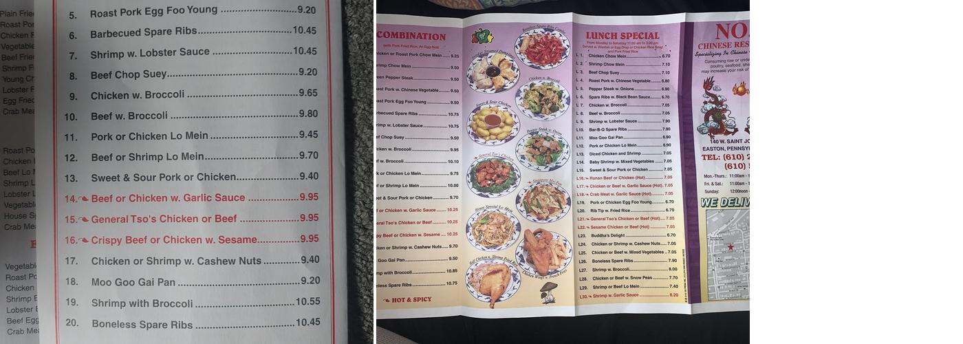 Number One Menu