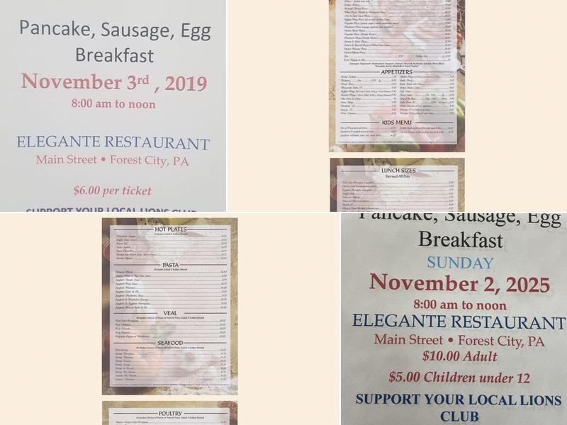 Elegante Restaurant & Pizzeria Menu