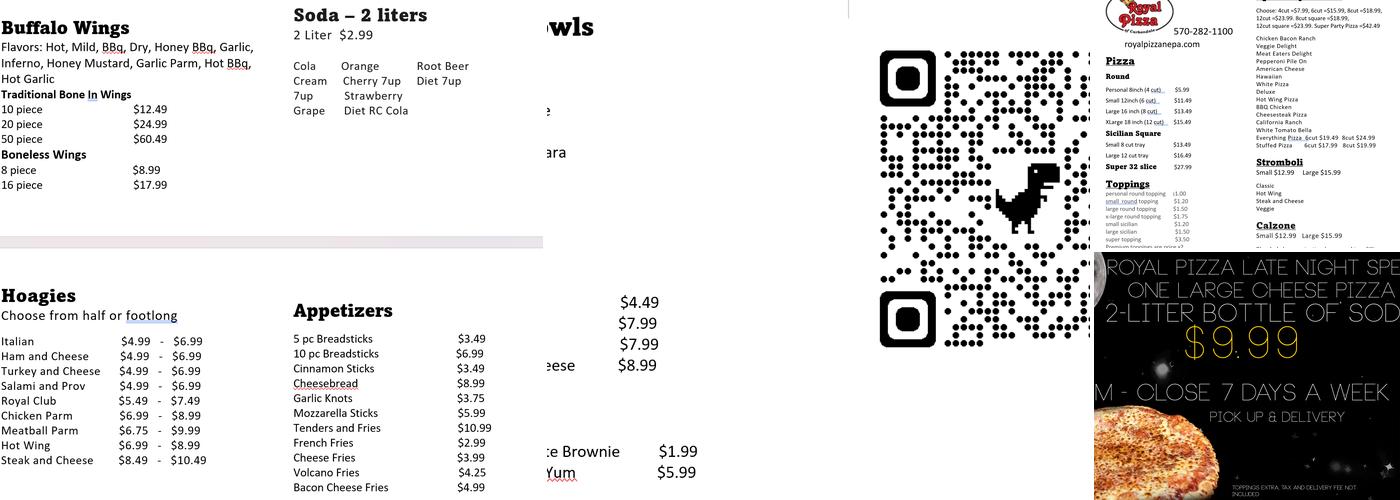 Royal Pizza Menu