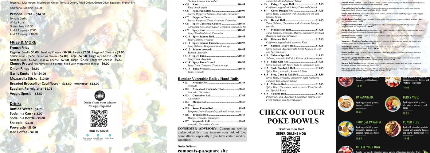 Lake Como Eats Menu