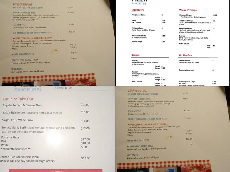 Angie's Pizza Menu