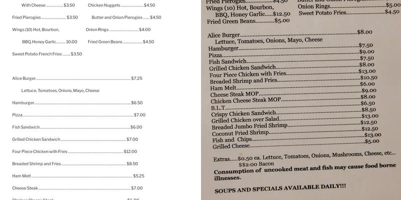 Chet's Place Menu