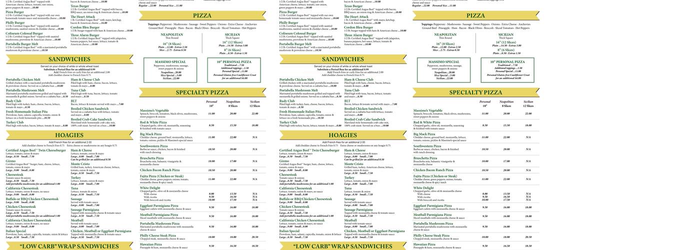 Massimo's Ristorante & Pizzeria Menu