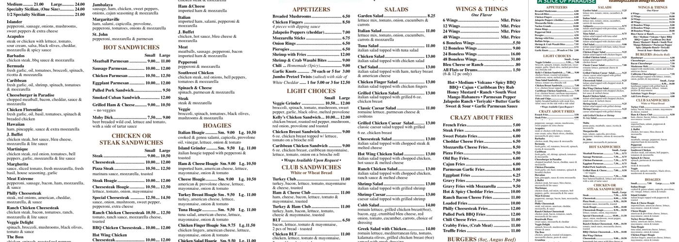 Island Pizza Menu