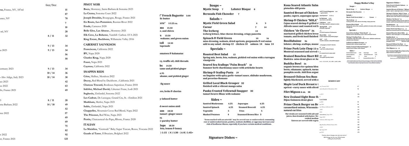 Mystic Fish Menu