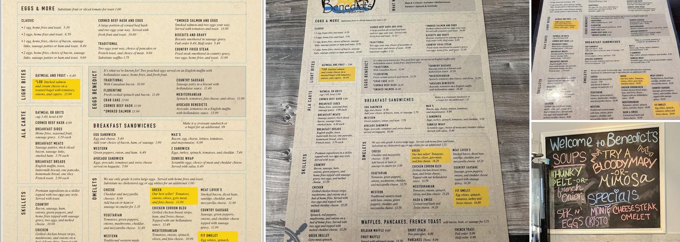 Benedict's Restaurant Menu