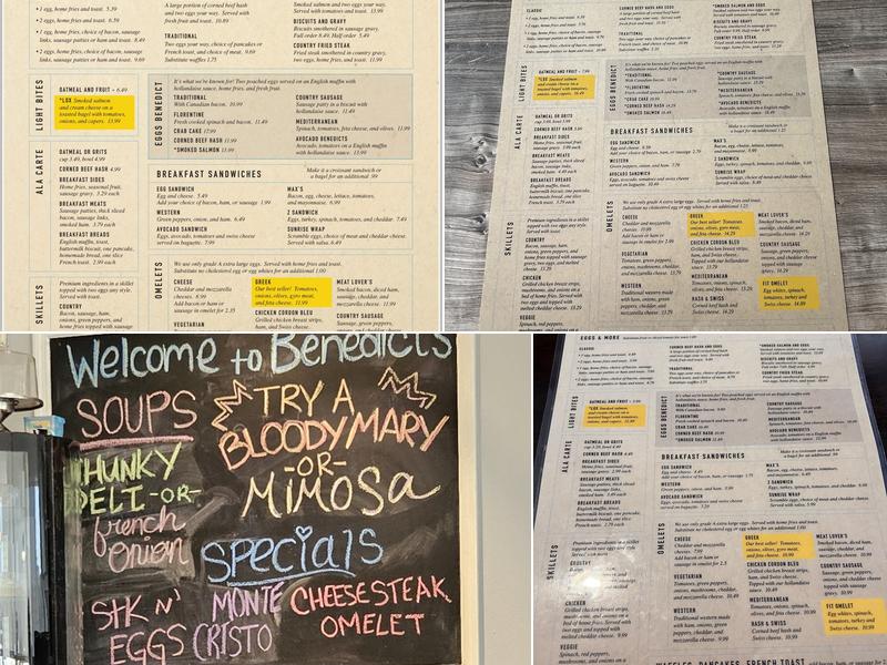 Benedict's Restaurant Menu