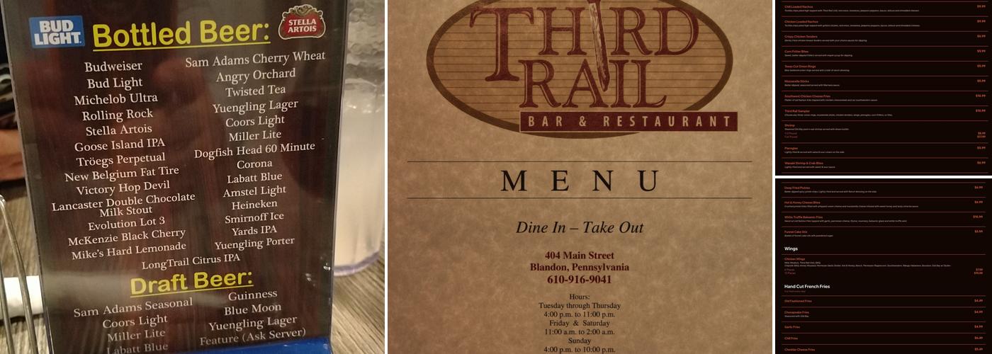 Third Rail Restaurant & Bar Menu