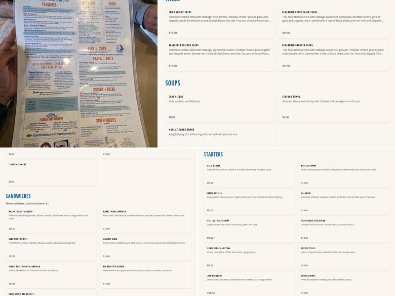 Rusty Bellies Waterfront Grill, Inc. Menu