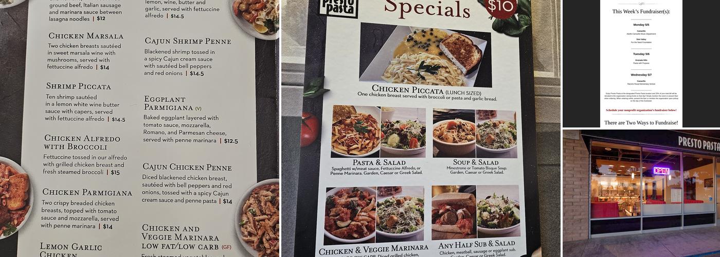 Presto Pasta Menu