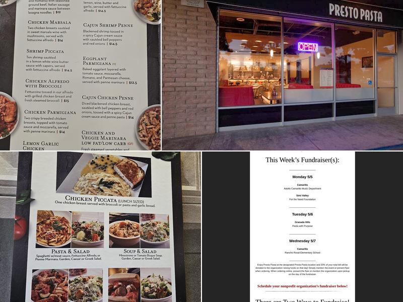 Presto Pasta Menu