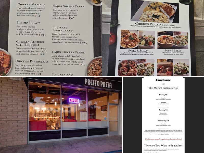 Presto Pasta Menu