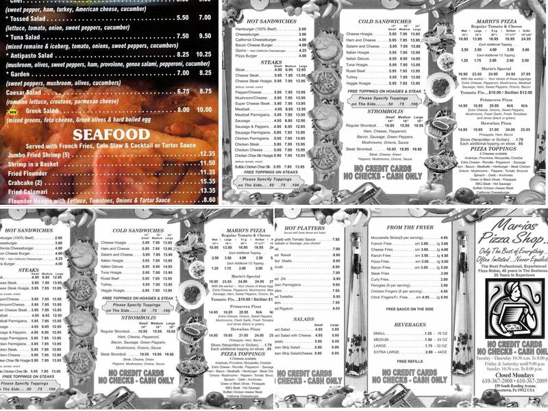 Mario's Pizza Menu