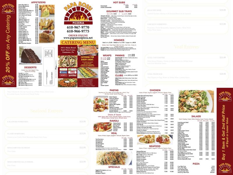 Papa Rossi's Pizzeria Menu