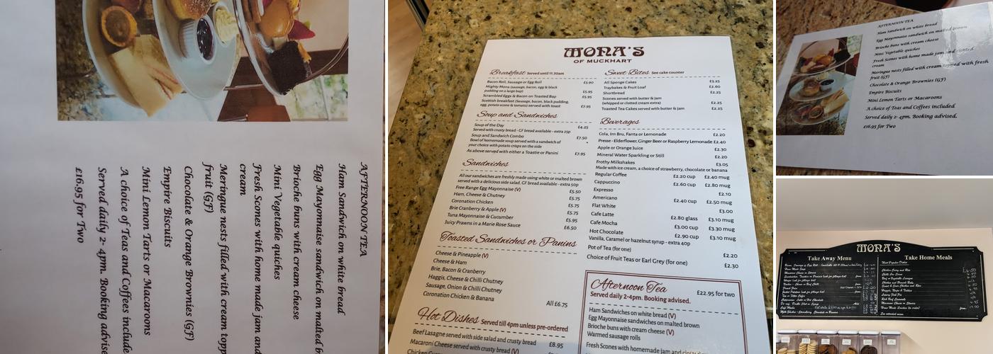 Monas Of Muckhart Menu