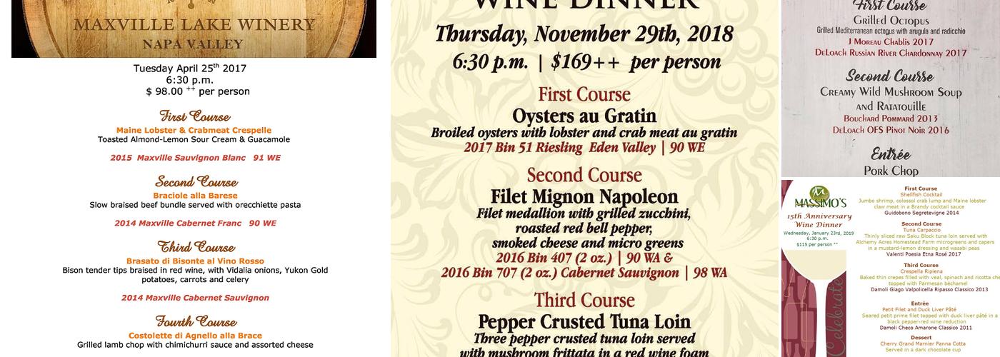 Massimo's Eclectic Fine Dining Menu