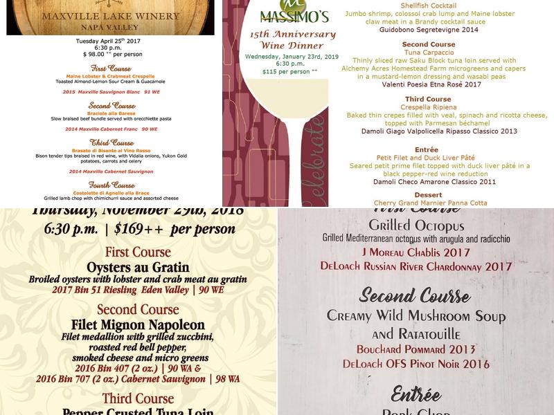 Massimo's Eclectic Fine Dining Menu