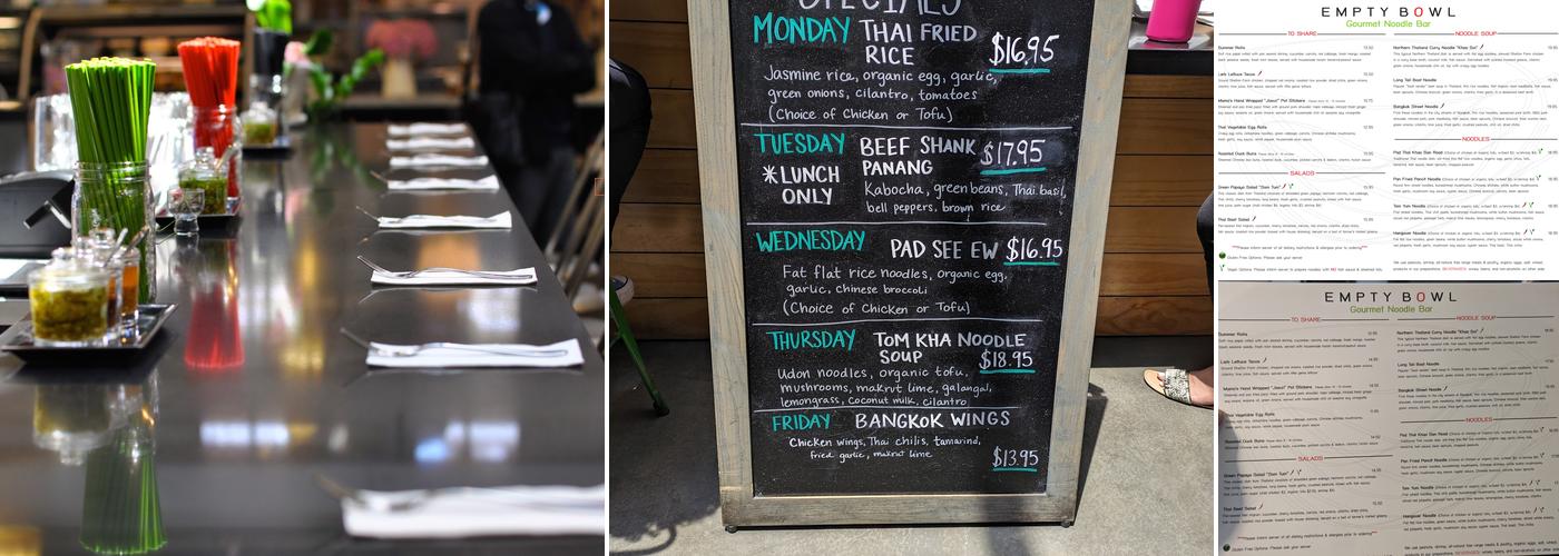 Empty Bowl Gourmet Noodle Bar Menu