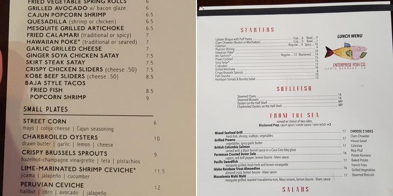 Enterprise Fish Co. Menu