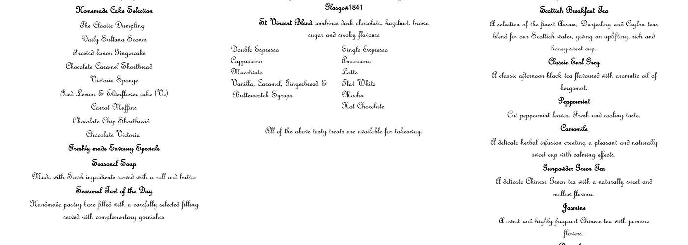 The Clootie Dumpling Menu