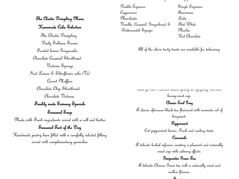 The Clootie Dumpling Menu