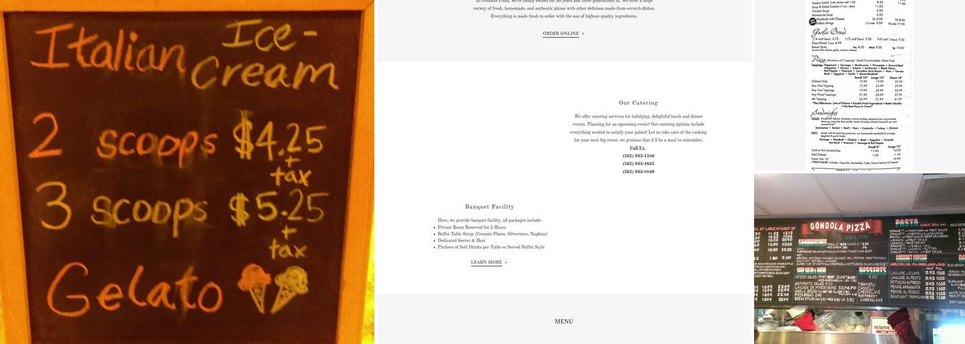 Gondola Pizza Menu