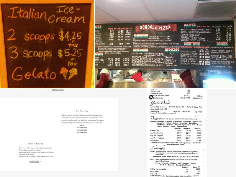 Gondola Pizza Menu