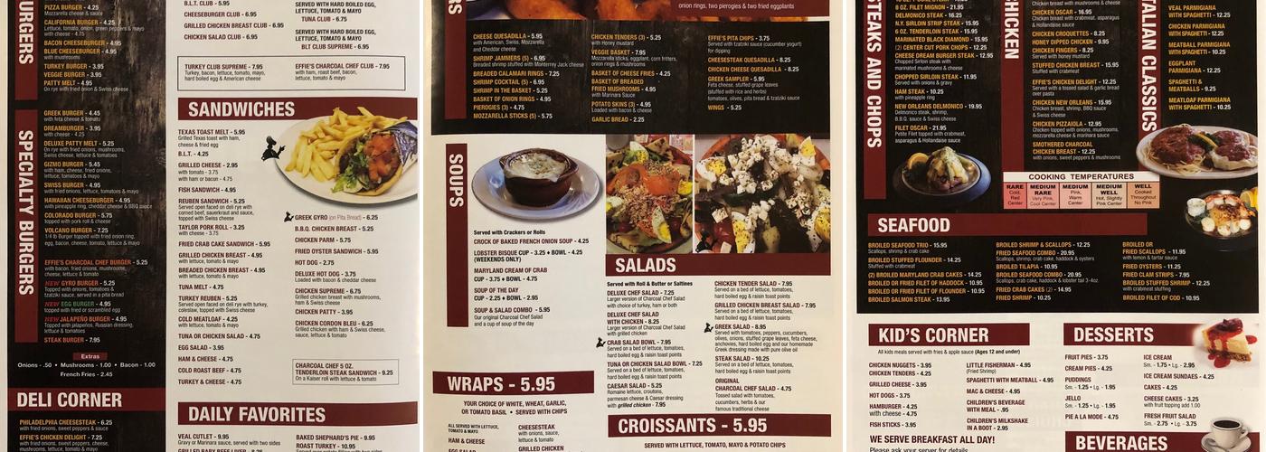 Effie’s Charcoal Chef Menu