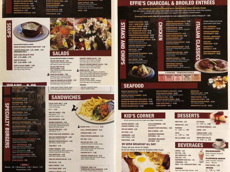 Effie’s Charcoal Chef Menu