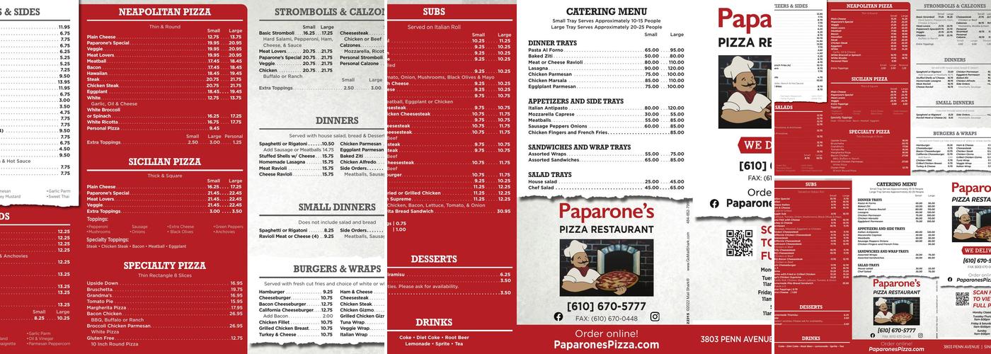Paparone's Pizza Menu