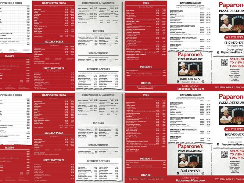 Paparone's Pizza Menu