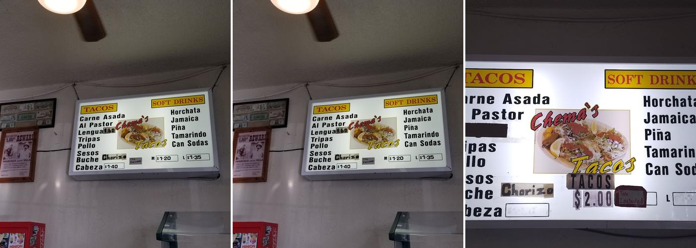 Chema's Tacos Menu
